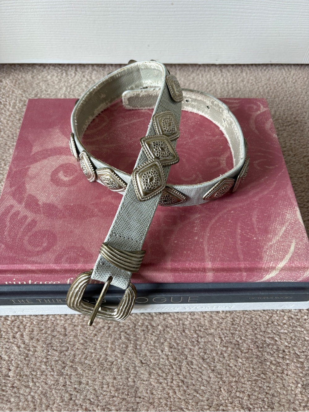 1980s Gold-Tone Buckle w/ White Leather Belt